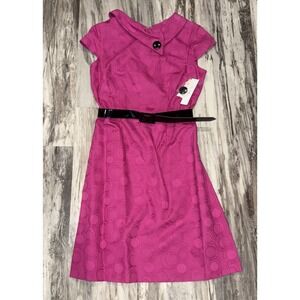 London Style Women's Misses Dress Cherry Pink Size 12 Textured Circles NWT